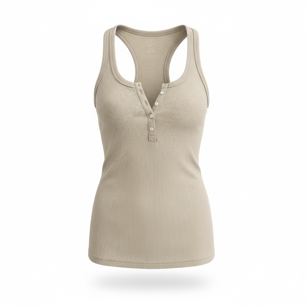 aerie Ribbed Henley Tank Top in Light Beige